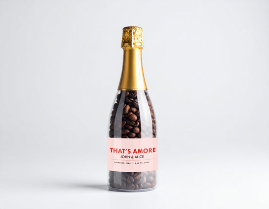 Personalized Bridal & Wedding Party Coffee Favors, Champagne Bottle - Cafe Meggo. Specialty coffee that's roasted to order. 