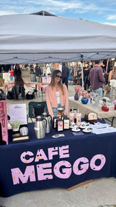 Cafe Meggo set up at Artists & Fleas in Venice. Try specialty grade, roasted to order coffee in Venice, CA. Free shipping on all online coffee orders, try it now!